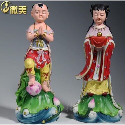 Dehua ceramics 14 inch painted like a lotus seat the Jintongyunv shancaitongzi Long Nv