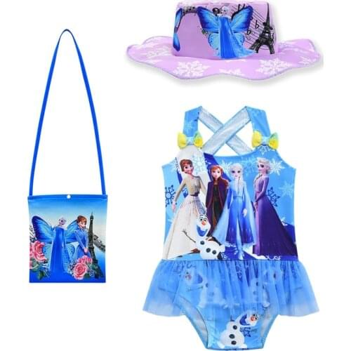 Disney dolls original figure frozen Elsa Anna girls swimwear Bikini Kids swimsuit girls bath beach One piece figures birthday
