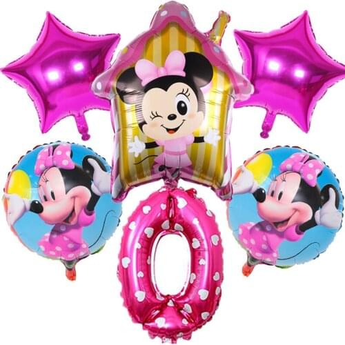 Disney Mickey Minnie Disney Cartoon Theme 6pcs/set Aluminum Foil Number Balloons Kids Birthday Party Decor Supplies Baby Shower