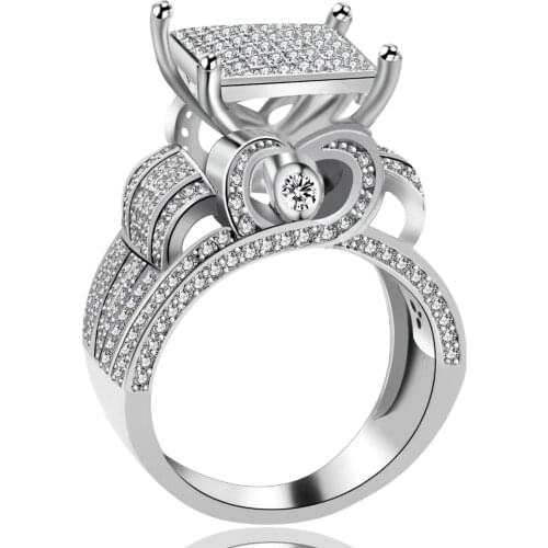 Uloveido Architecture Hollow Heart Rings for Women Tops Decorating Wide Square Statement Ring with Stone Wedding Jewelry RA0221