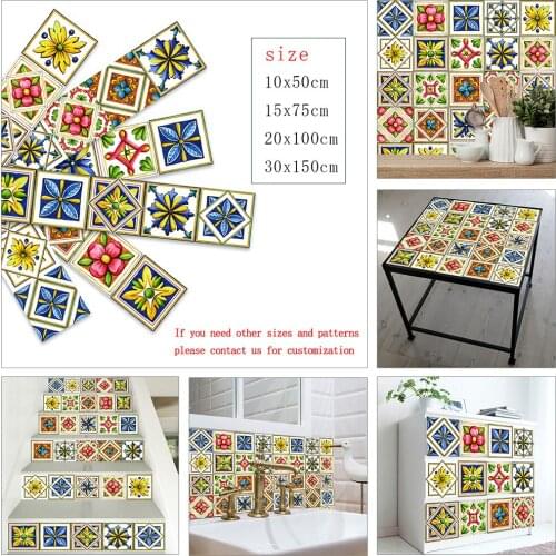 Colorful Pattern Strip Tiles Sticker Furniture Kitchen Bathroom Home Decor Wallpaper Peel & Stick Waterproof Art Wall Decals