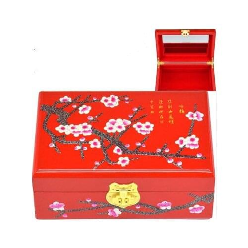 Lacquerware Chinese Wooden Box with Lock Vintage Decoration Storage boxes Wedding Birthday Gifts Jewelry Box Cosmetic Case