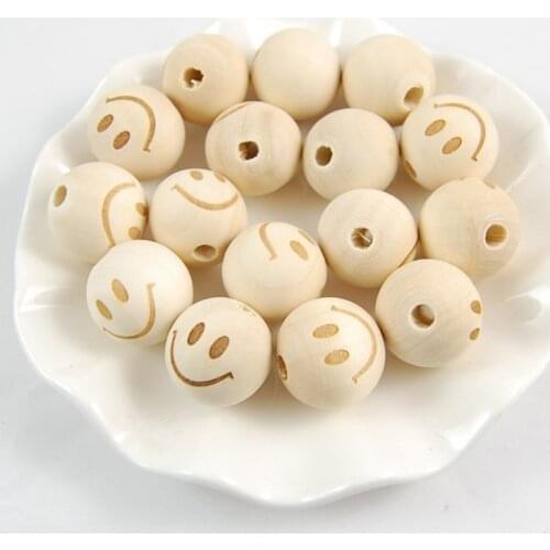 100pcs 20mm Laser Engraving Smiling Face Wood Beads Round Loose Heart /Crown/ Five Pointed Star Wooden Bead DIY Jewelry Making