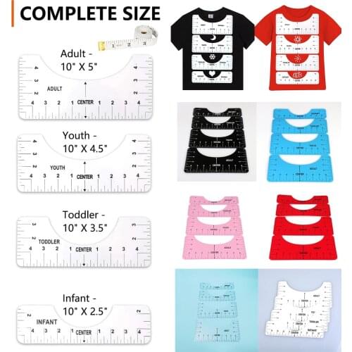 5Pcs/set T Shirt Ruler Guide for Applying and Sublimation Guide Cloth Design T Shirt Measurement Ruler DIY Draft Tools Template