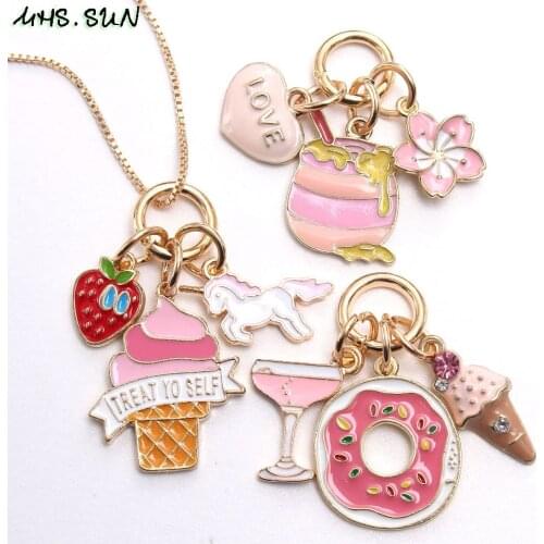 MHS.SUN Newest kids diy ice cream/unicorn pendant charms necklace fashion baby girls chain necklace can replace charm choker