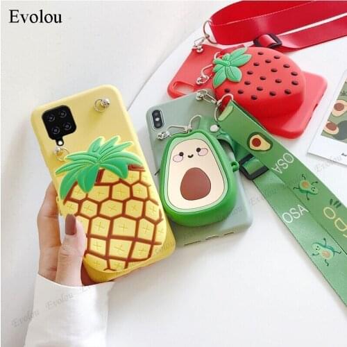 3D Cute Cartoon Zipper Wallet Case For Samsung A42 A12 A21S A41 A51 A71 A01 M31S M51 A02S A31 Silicon Purse Cover With Lanyard