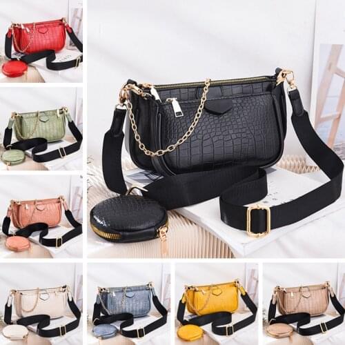 Fashion Crocodile Pattern Womens Shoulder Bag Designer 3 Pcs/Set Chain Crossbody Messenger Bags Lady Alligator Wide Strap Purse