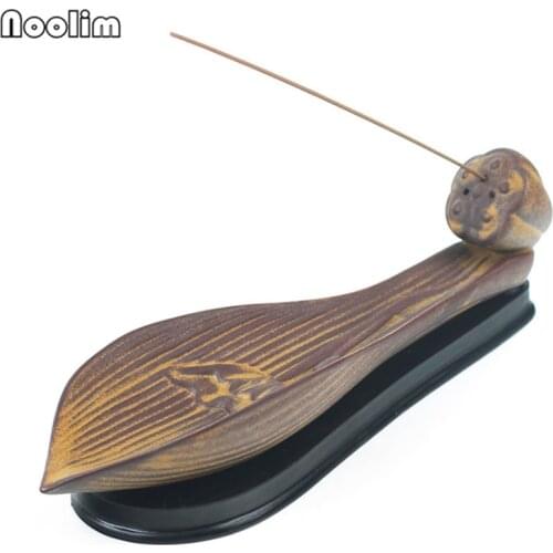 NOOLIM Ceramic Vintage Lotus Emboss Lotus Leaf Incense Burner For Living Room and Home Office Teahouse Smell Removing Tool