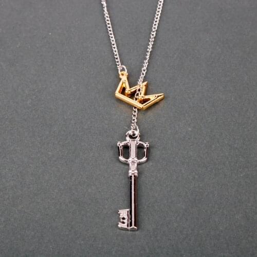 Game Kingdom Hearts Sora Key Keyblade Crown Lasso Necklace Handmade Costume Charm Pendant Ornament Novelty Gifts