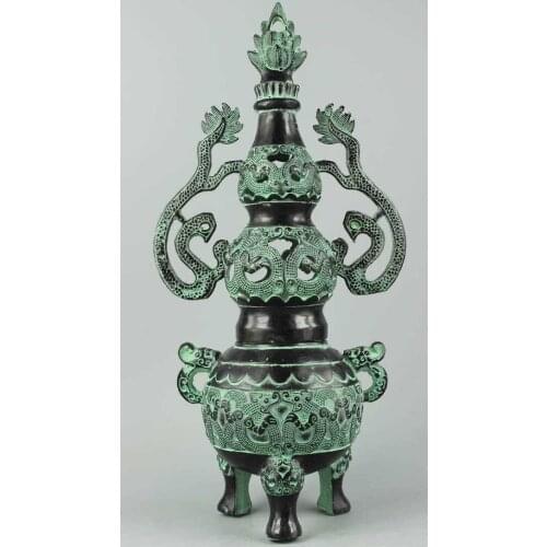 Details about Asia Collectible Decorated Old Handwork Carving Bronze Ssangyong Censer