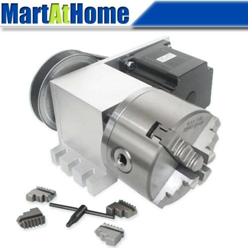 CRA068-A/B/C CNC Router Rotary Indexer Table 4th Axis Reduction Ratio 4:1 with 3-jaw 100mm Chuck and 4.5A 86 Stepper Motor