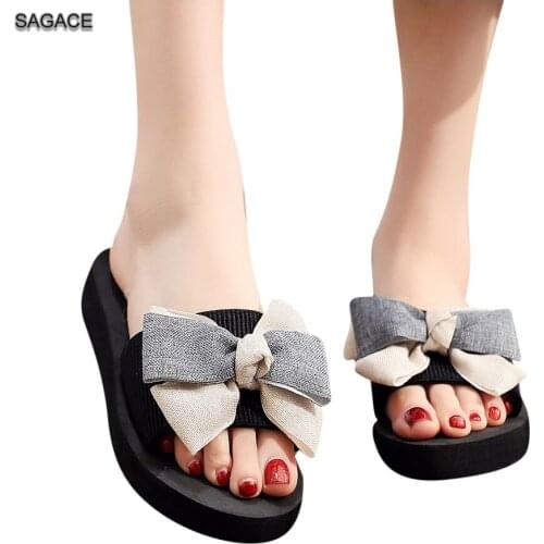 SAGACE Women Bowknot Flip-Flop Breathable Flat Open Toe sandals Beach Slippers Fashion Female Slides Summer Shoes Sandalias