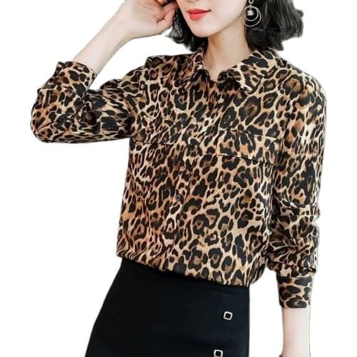 Women Spring Summer Style Leopard Color Blouses Tops Lady Casual Long Sleeve Turn-down Collar Blusas Tops DD9160
