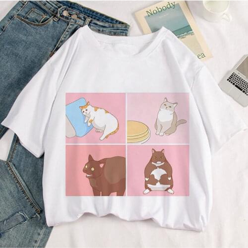 Cat Kawaii Graphic Print T-shirt Women Tee Harajuku Aesthetic White Top Casual Tshirt 2021 New Summer Fashion Y2k Female T Shirt