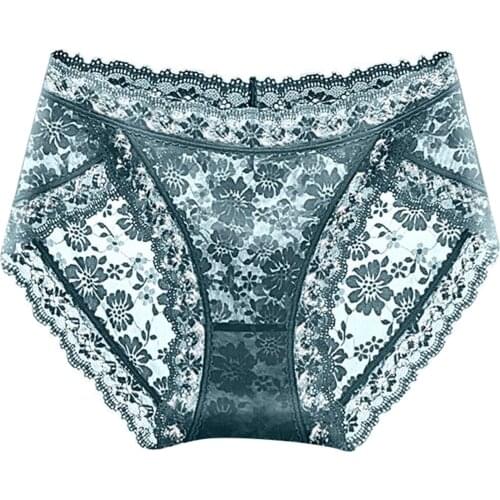 Sexy Women Lace Side Underwear Seamless Floral Hollow Panties Mid-waist Solid Intimates Briefs Female Casual Panty Lingerie A30