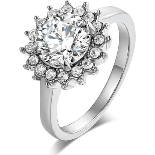 CHAMSS Fashion Sun Flower Zircon Ring Elegant Temperament Feminine Romantic Gift