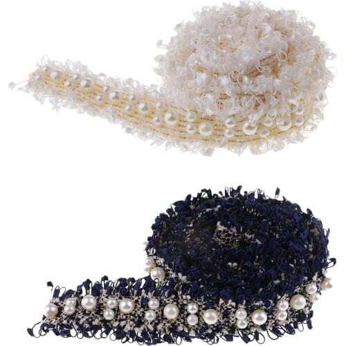 1 Yard Pearl Beaded Embroidered Ribbon Trim Applique Embellishments for Sewing on Clothing Decoration 3cm