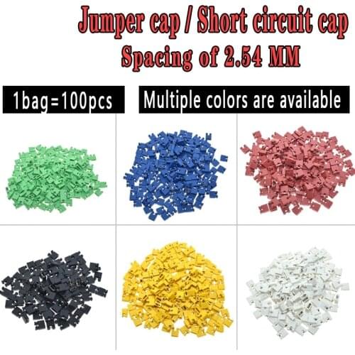 100PCS Pitch jumper shorted cap & Headers & Wire Housings 2.54MM SHUNT Black yellow white green red blue