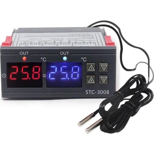 12/24/110-220V Digital Incubator Thermostat Temperature Controller Two Relay Output Thermoregulator 10A Heating Cooling STC-3008