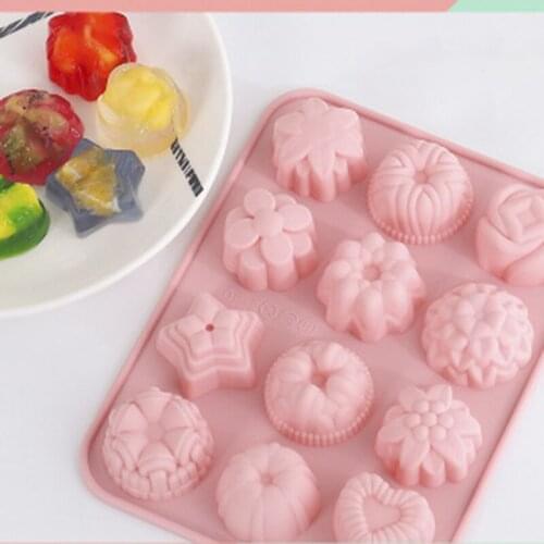 12 Flower and Grass Silicone Cake Molds, Different Flower Shape Silicone Pudding Jelly Molds, Handmade Soap Aromatherapy Molds