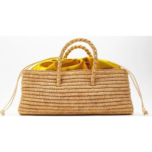 2020 new natural color raffia women bag, tote bag, Horizontal section, square, raffia, woven tote bag, shoulder bags