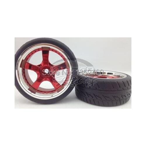 4pcs 1/10 Touring Tires Tyre Wheel Rim W5S2CR(Chrome+Painting Red) 4mm offset fits for 1:10 Touring Car 1/10 Tire