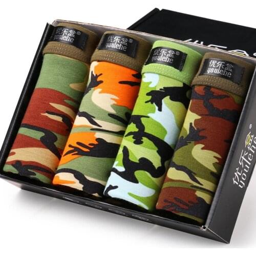 4Pcs Fashion Mens Underwear Cotton Boxers Underpants Male Sexy Camouflage Shorts Boxers Seamless Breathable Underwear Panties