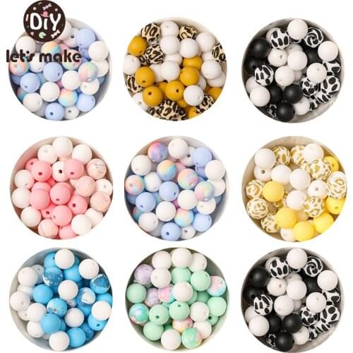Lets make 50pcs 12mm Silicone Beads Watermark Planet Leopard Round Beads DIY Chewable Teething Beads BPA Free Baby Teether Toys