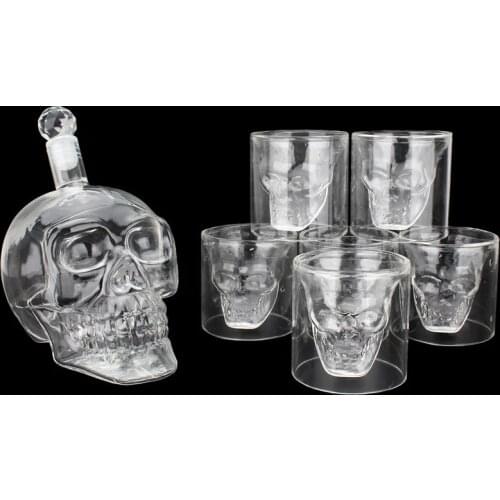 7PCS Skull Decanter Mug Funny Wine Cup Transparent Glasses Tableware Crystal Decanter With Head Shot Glasses Mugs for Whiskey