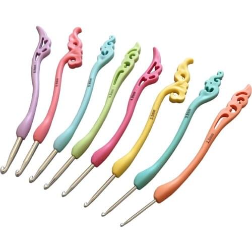 8 Size/set Multicolor Soft Plastic Handle Aluminum Crochet Hooks Knitting Needle