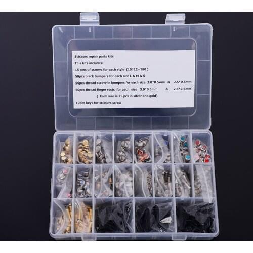 Professional Salon Scissor Accessories 180 sets Screws with bumpers silencer Finger rest Screw keys Hair scissor Repair tools