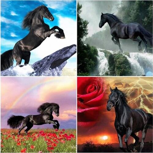 DIY 5D Diamond Painting Horse In Run Full Drill Round Diamond Embroidery Cross Stitch Rhinestone Animal Mosaic Wall Decor Home
