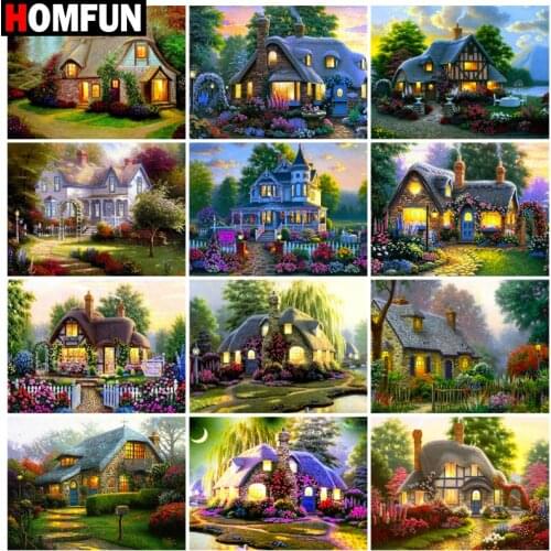 HOMFUN 5D Diamond "House garden landscape" Diamond Embroidery Full Round/ Square Diy Diamond Painting Cross Stitch Home Decor