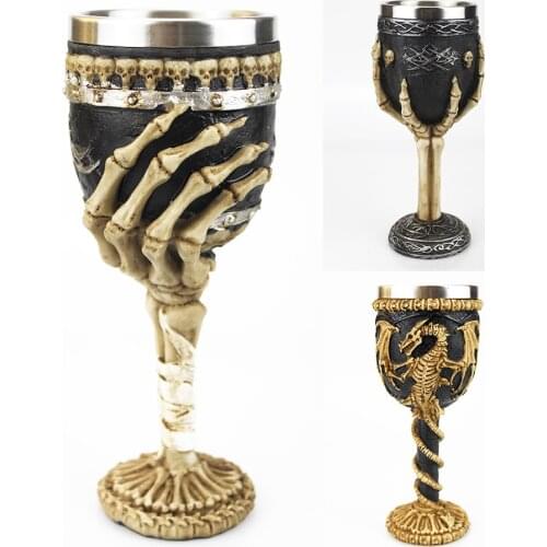 Gothic Wine Goblet Style Contain Goat Skull Viking Dragon Claw Finger Metall&Resin Wine Glass BEST Halloween Gifts Bar Drinkware