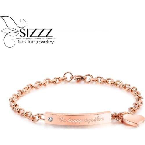 SIZZZ 20cm Long 10g Weight Fashion love tag bracelet rose gold stainless steel bracelet for women/girl