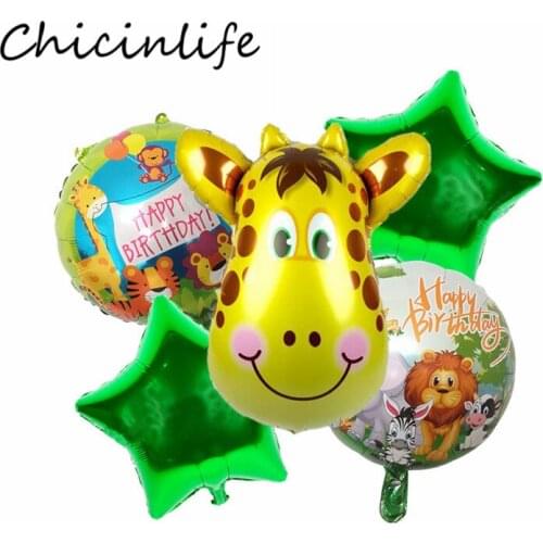 Chicinlife 5Pcs Jungle Safari Animal Zebra Tiger Monkey Lion Foil Balloons Birthday Party Kids Toys Globos Jungle Party Supplies