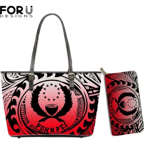 FORUDESIGNS Gradient Polynesian Pohnpei Design Vintage Leather Womens Handbags Ladies Long Purse Party Fashion Beach Bags Mujer