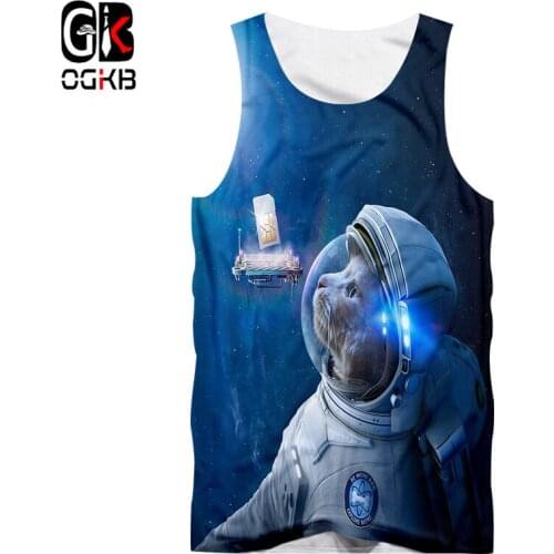 OGKB Tank Tops Boy Factory Gyms Cartoon 3D Vest Print Cat Astronaut Funny Large Size Tops Tees Unisex Summer Sleeveless Shirt