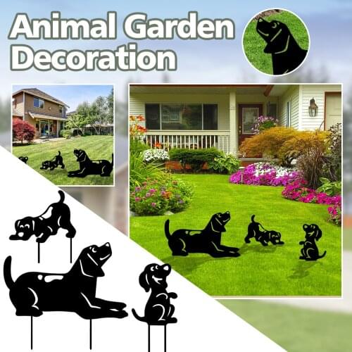 Art Outdoor Decor Metal Statue Hollow Dog Figure Ground For Yard Insert Decor Decor Decoration Black Garden Law Decor