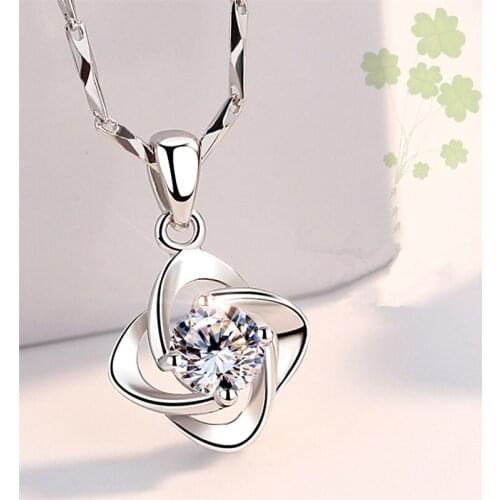 Classic Crystal Blue Clover Penant Necklace Jewelry Women Choker Accessories Trendy Silver Plated Chain Necklaces Lady Gift
