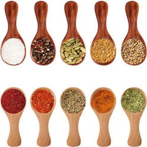 Small Wooden Spoon 2PCS Ice Cream Honey Teaspoon Honey Coffee Tea Sugar Salt Jam Mustard Condiments Spoons Mini Wood Baby Spoon