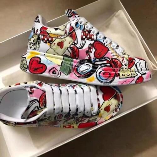 Fashion Thick-soled Increased Womens Sports Shoes Women 2021 New Womens Hand-painted Graffiti White Shoes Outdoor Casual Shoes