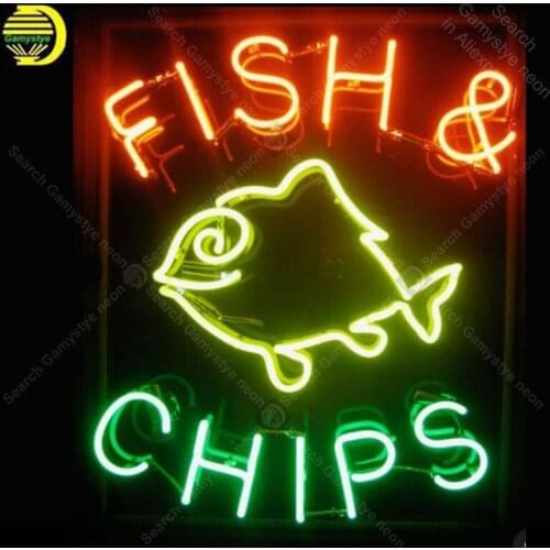 Neon Sign for Fish Chips Classic Neon Bulb sign handcraft Food neon signboard Decorate Hotel neon wall lights anuncio luminos