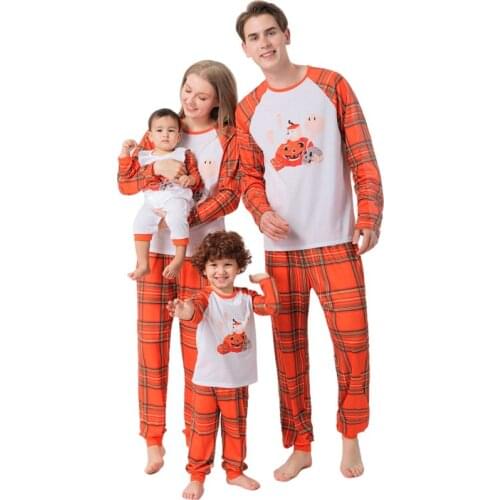 Matching Family Christmas Pajamas Halloween Orange Pumpkin Homewear Set New Year Boys Girls Soft Outfit Dad Mom Pyjamas Clothes