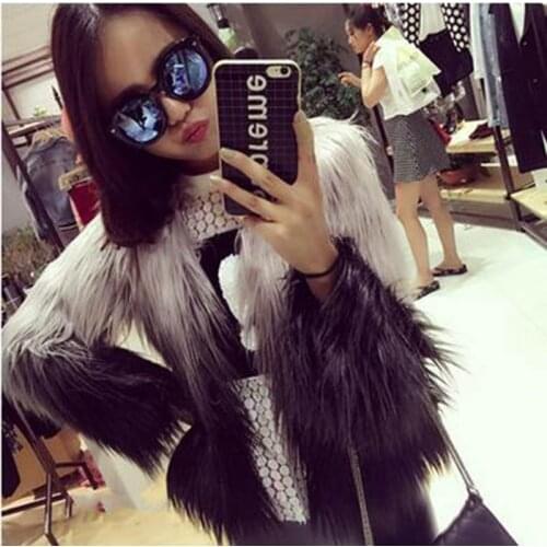 Autumn New Style and winter womens fashion gradient color faux fox fur jacket ladys long hair fur coat plus size C67