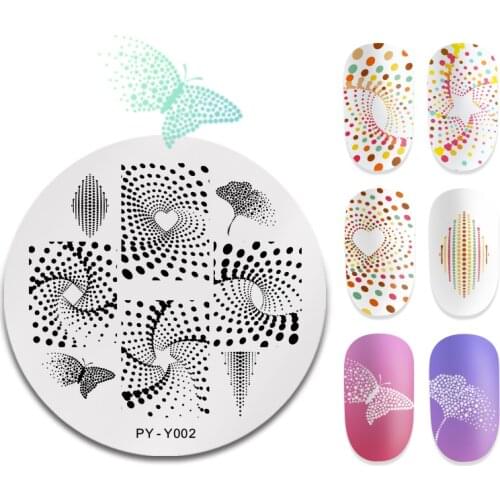 PICT YOU Round Nail Stamping Plates Stainless Steel Geometric Butterfly Image Designs Nail Art Image Stamp Printing Tools Y002