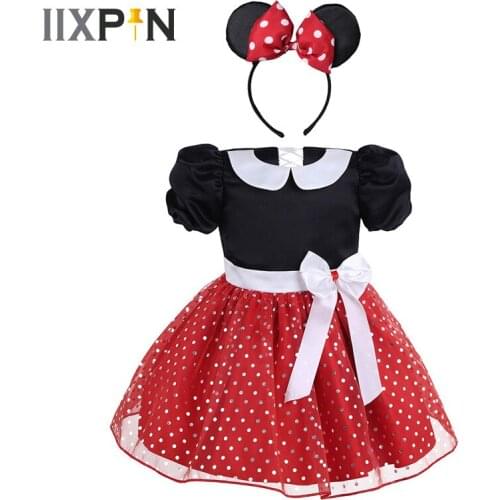 IIXPIN Infant Baby Girls Dress Kids Clothing Short Sleeves Polka Dots Halloween Costume Cosplay Party Dress with Hair Hoop Set
