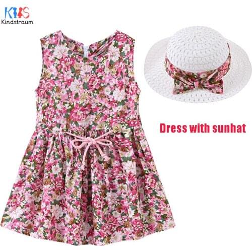 2020 Children Little Girls Dress Kids Baby Girl Floral Printed Casual A-line Princess Dress Girl Clothes With Sunhat DC250