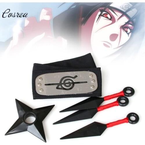 Anime Naruto Akatsuki Cosplay Costumes Red Cloud Necklace Itachi Shuriken Weapon Kunai Headband Accessories Cloak Robe Props