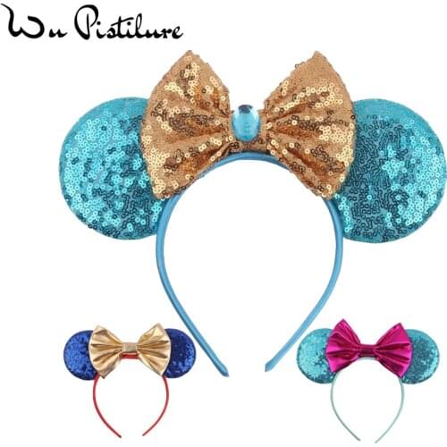 Glitter Minnie Mouse Ears Headband Girls 5" Metallic Hair Bows Party Headband Kids Christmas Hairband for Girls Accessories
